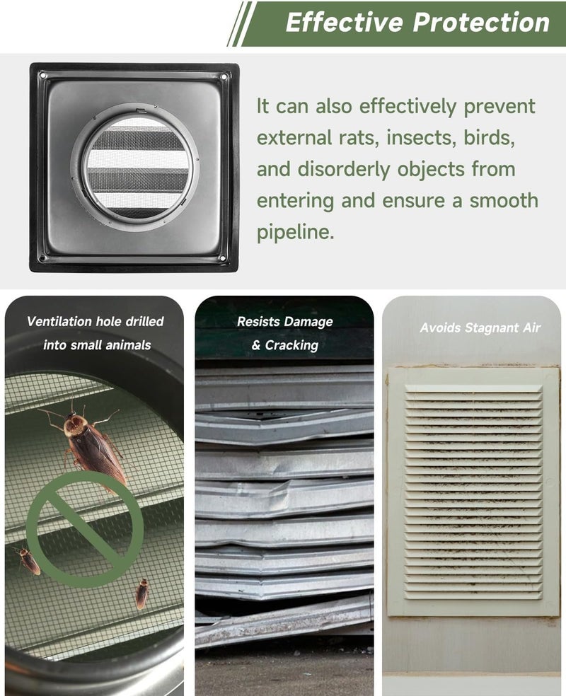 QWENETO 4" Metal Dryer Vent Cover Outside with Pest Guard Screen, 304 Stainless Steel Outdoor Exterior Wall Air Vent Cover with 6 Screws and Rubber Gasket for Bathroom Exhaust Vent Office Home - Image 5